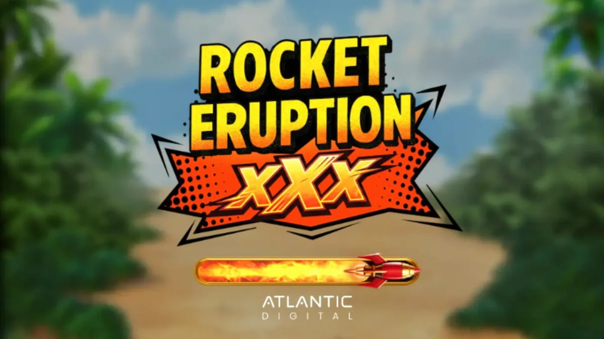 Tampilan visual slot Rocket Eruption XXX dengan tema gunung berapi dan simbol klasik