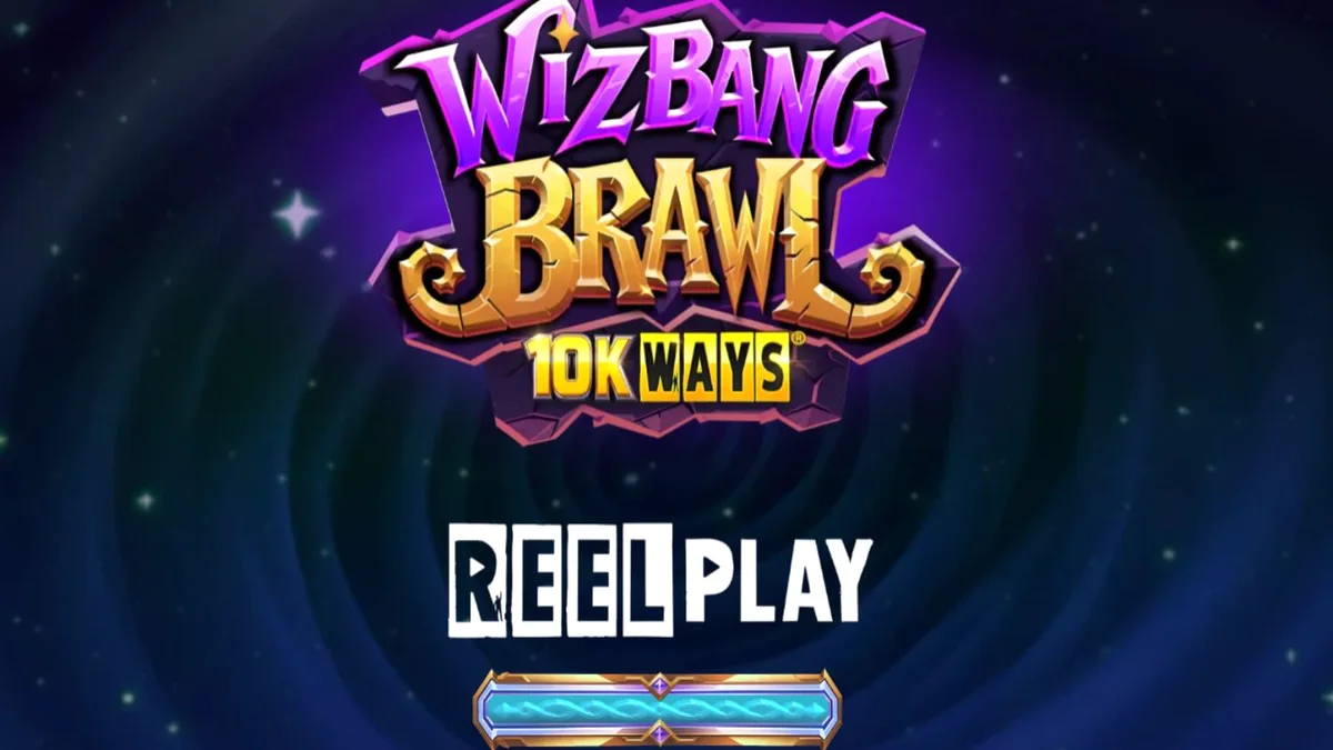 Tampilan visual slot Wizbang Brawl 10K Ways dengan tema penyihir dan elemen arcade.