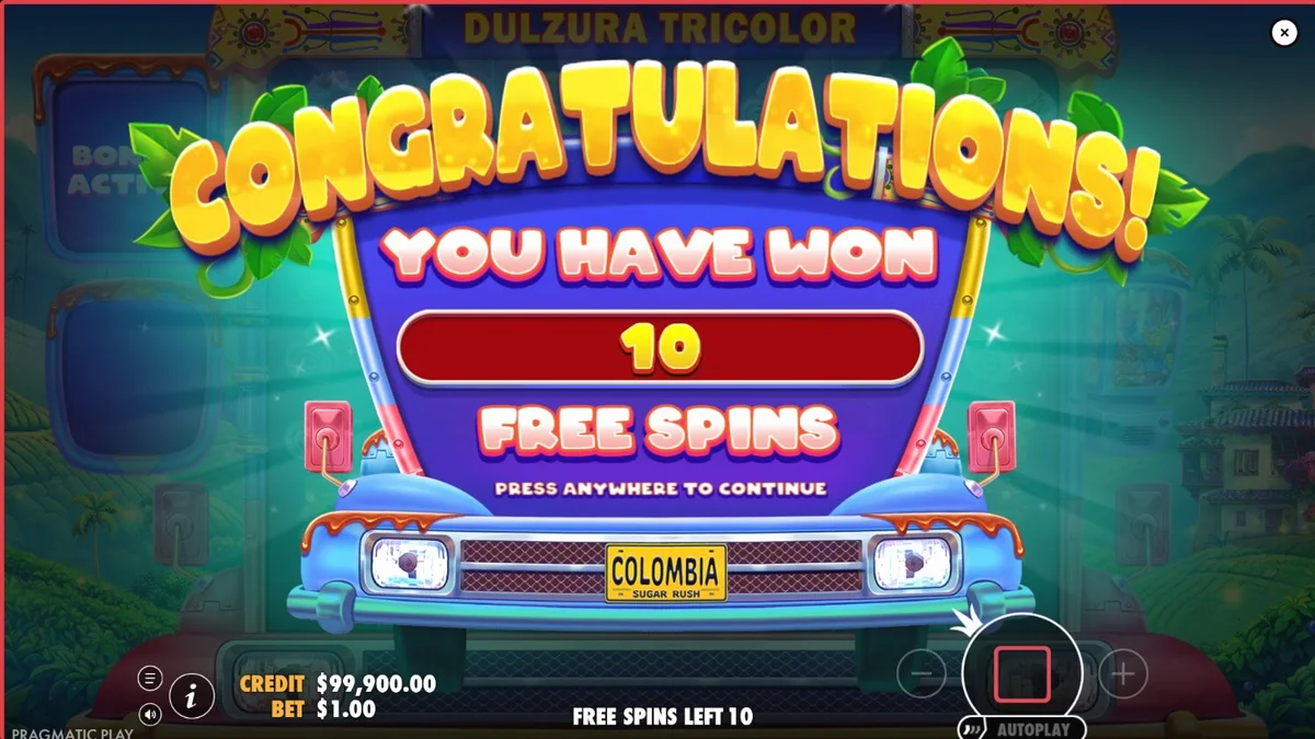 Dulzura Tricolor slot game interface with tropical and sweet theme elements